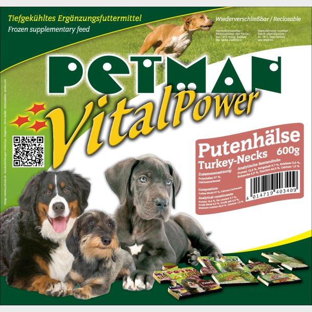 Petman kalkunhalse - hele - 600 gram - 4 stk